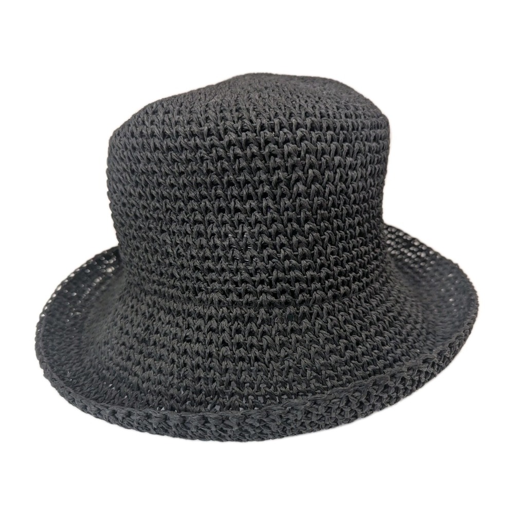 Bucket Hat Chico's Black  100% Straw One Size Travel Style Vacation